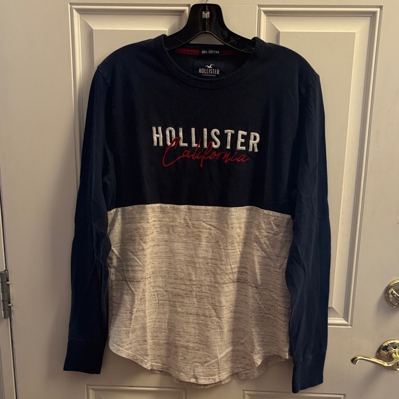 Hollister Other - Hollister Men's Navy and Cream Colorblock Long Sleeve T-Shirt